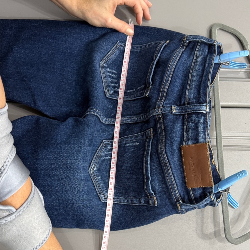 Women's high waisted Dark Blue Distressed Skinny Jeans - Picture 9 of 10